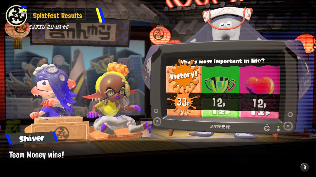 SplatoonNA's tweet photo. The Splatoon 3 #Splatfest results are in, and the winner is Team Money!

Congratulations to Team Money, and remember—we're ALL winners when it comes to Super Sea Snails. Don't forget to pick yours up if you participated! https://t.co/rU3ZqEbqpl