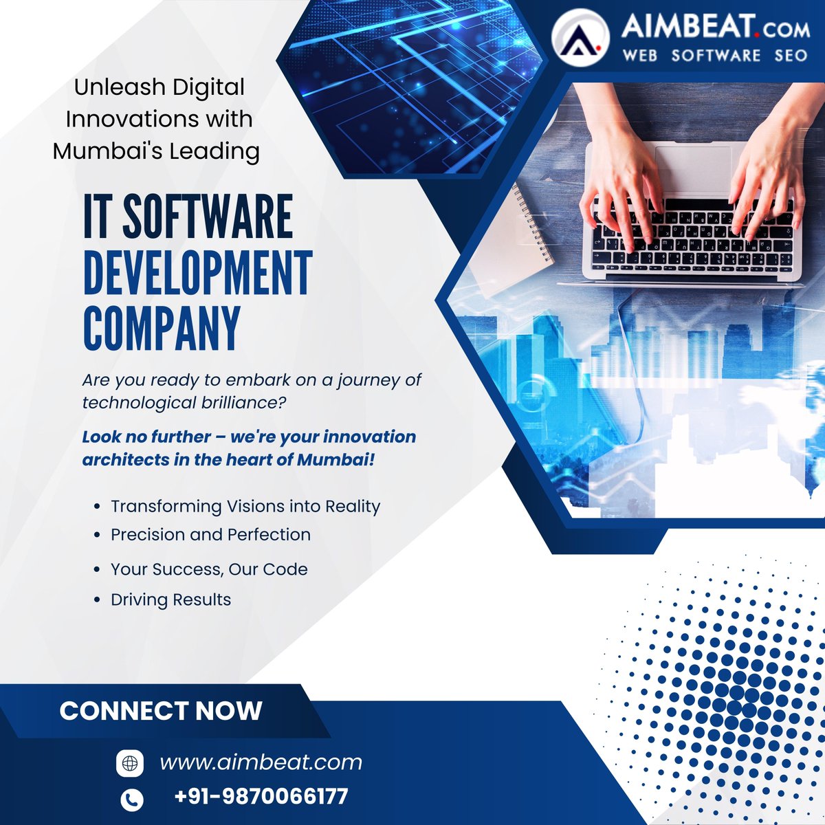 🌐 Elevate with Mumbai's Premier IT Software Development Company 🚀
Visit: aimbeat.com 

#Aimbeat #Softwaredevelopment #softwaredevelopmentcompany #ITSoftwareDevelopment #InnovationArchitects #DigitalTransformation #MumbaiTech #CuttingEdgeSolutions #PrecisionCoding