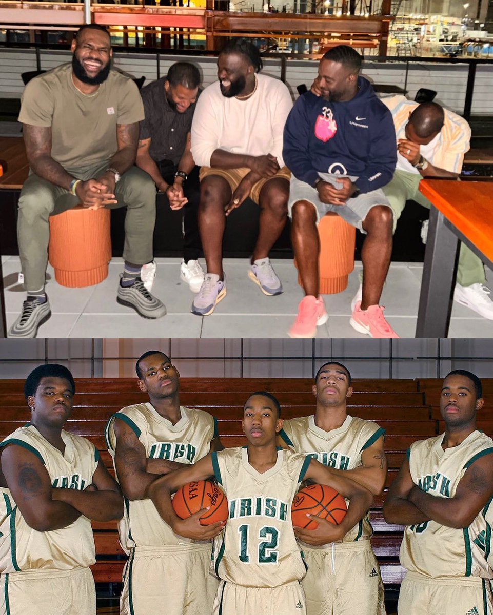 LeBron with his high school brothers yesterday. He really been rocking with the same squad 👑