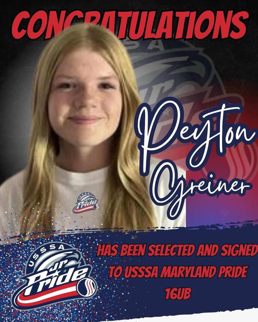 PeytonGreiner's tweet photo. Excited to be selected to join the USSSA Maryland 16B team for this upcoming season.  Looking forward to practices starting this week! https://t.co/5c9shSIm3c