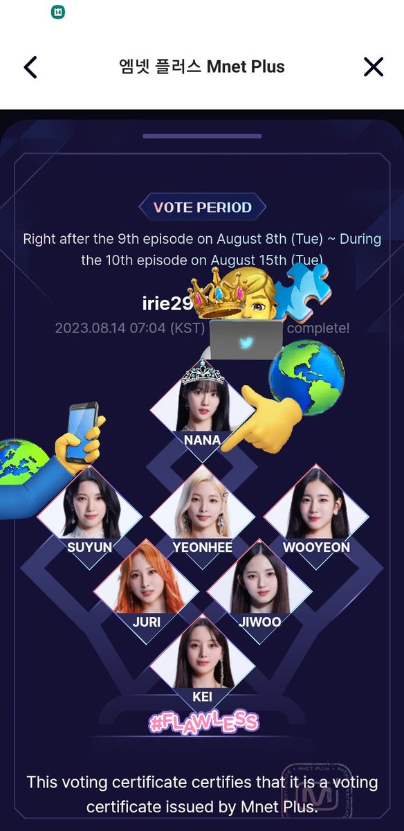 iriesta29's tweet photo. #QueendomPuzzle👑🧩#퀸덤퍼즐
#iR_VOTE 0814
Daily VOTE untill Final Episode
@mnetplus
#KEI #NANA #YEONHEE #JURI #SUYUN #WOOYEON #JIWOO
#케이 #나나 #연희 #휘서 #쥬리 #수윤 #우연
@Twinkple1
#i_GirlGroup
#i_LVLZ #i_우아 #i_RCPC
#김태연 #TAEYEON https://t.co/TDEKchbkQ2