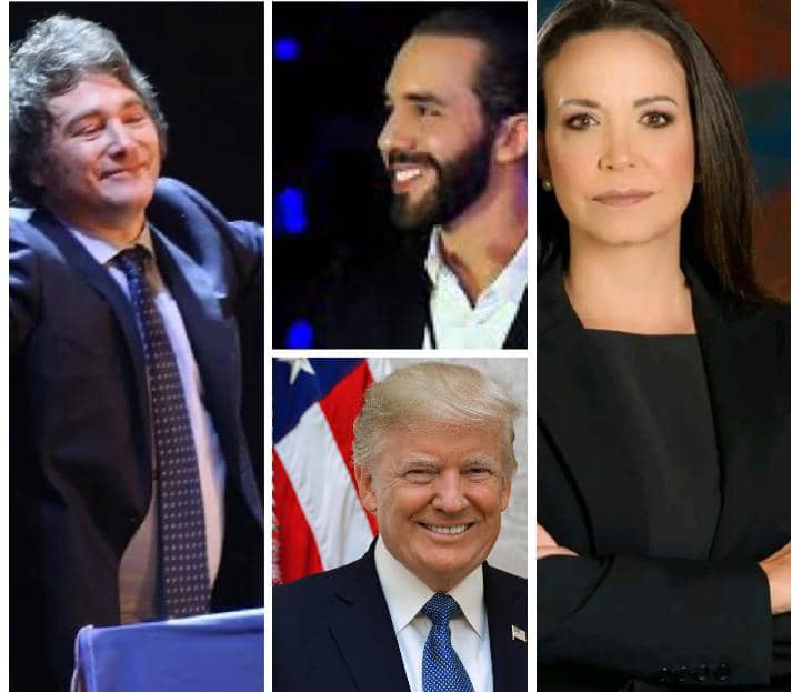 LuisBue44451751's tweet photo. Javier Milei ha derrotado a los socialistas junto al pueblo de Argentina, cansados de la miseria del peronismo. 
La nueva derecha está triunfando d la mano de Bukele, Milei y proximamente María Corina y Donald Trump. Imaginas a estos cuatro grandes d Presidentes al mismo tiempo? https://t.co/5kU8B3Mhvn