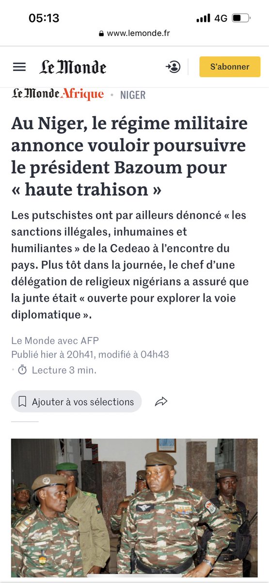 Urgent ‼️ 
Le JUNTARD Mohamed Bazoum , ex président du Niger 🇳🇪 et ses complices se retrouvent bientôt devant la justice du Niger 🇳🇪 pour crime de haute trahison.
Encore une de nos prévisions sur le Niger 🇳🇪 qui se réalise !