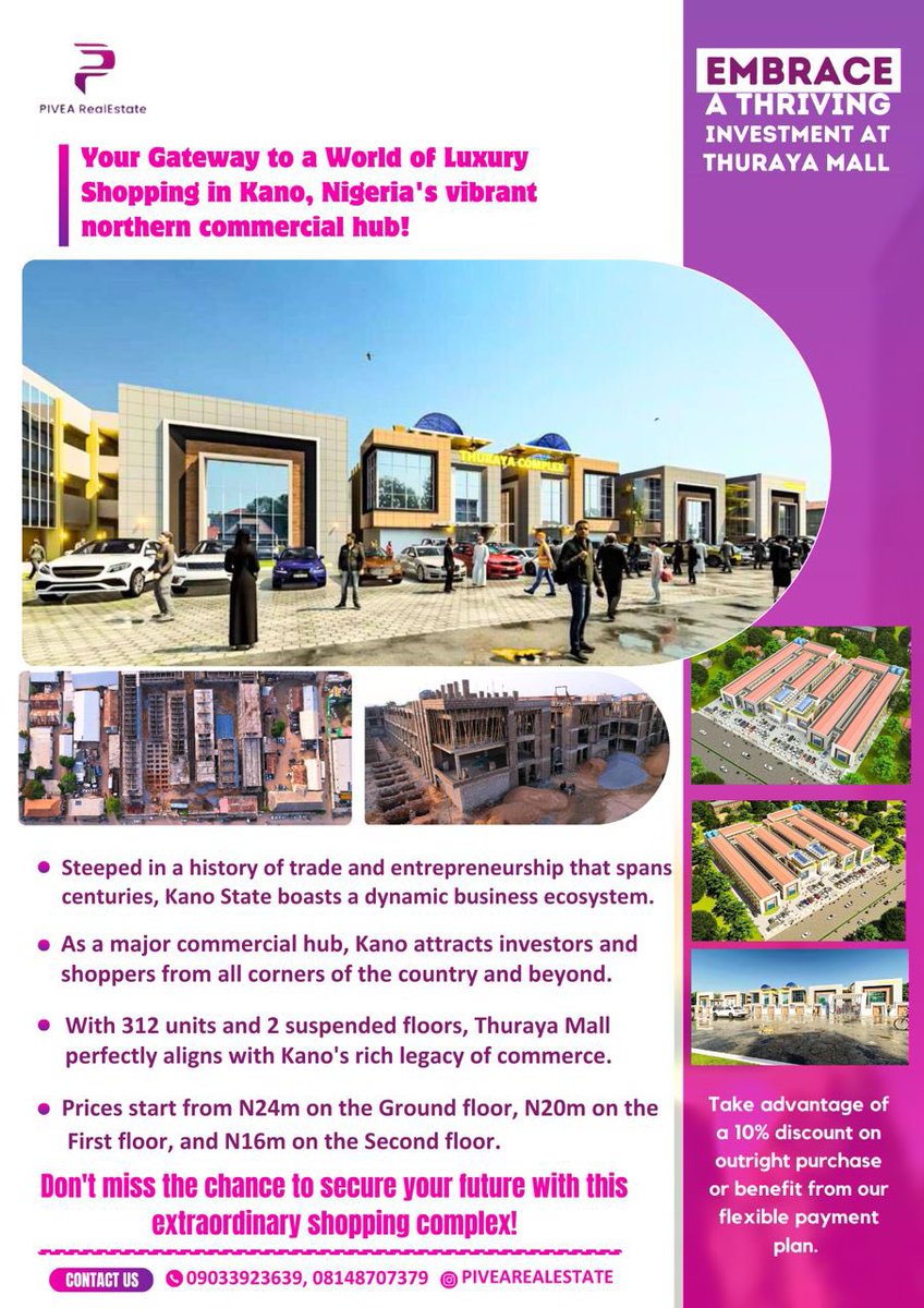Pivearealestate's tweet photo. #ThurayaMall #KanoBusiness #InvestmentOpportunity #RetailExcellence #KanoShopping" 🎁 https://t.co/NNqtlBUWio