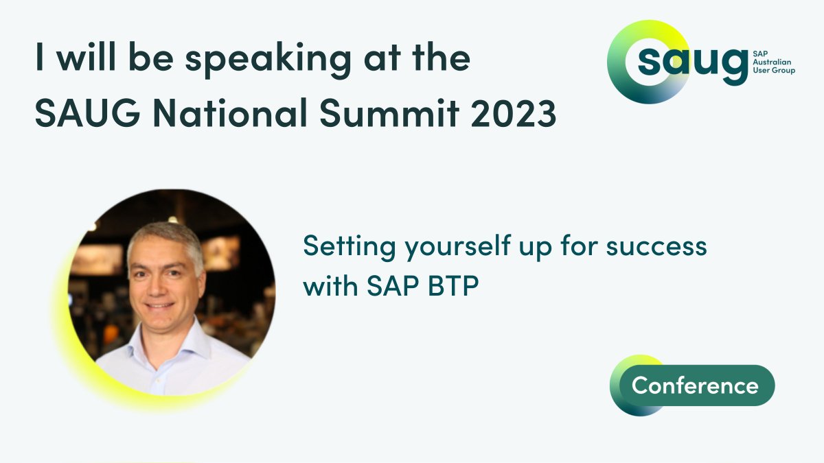 Join me at the upcoming #SAUGSummit where I'll share my experiences for laying a solid foundation for SAP Business Technology Platform initiatives and lessons learned from real world uses cases.

Register here: tickets.lup.com.au/SAUG-National-…

@SAPAusUserGroup