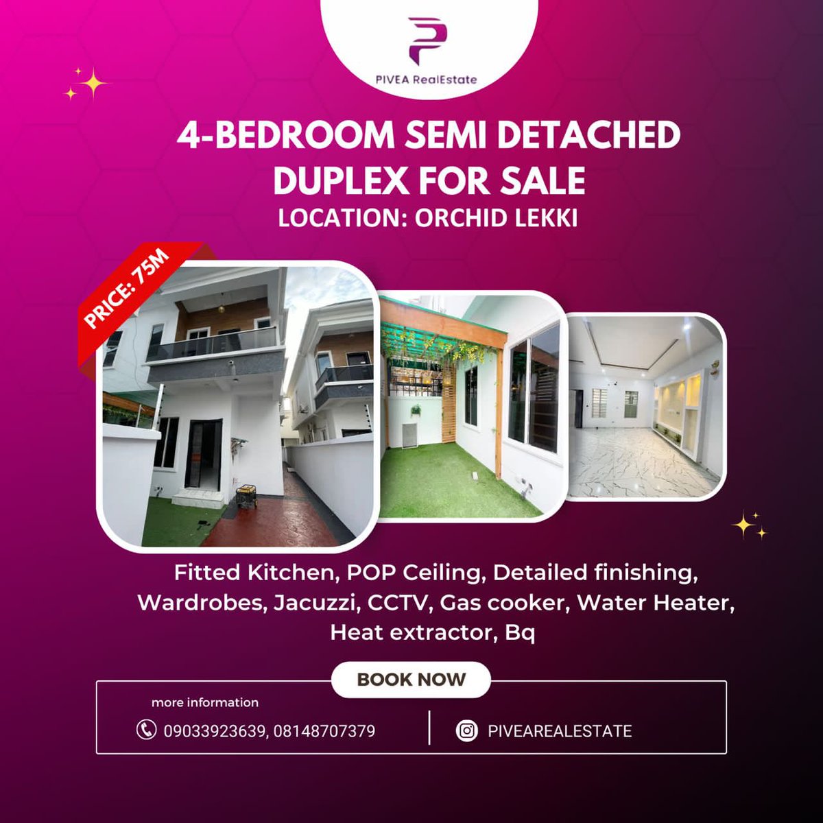 Pivearealestate's tweet photo. 4BEDROOM SEMI DETACHED DUPLEX FOR SALE

Amenities: 
- [ ] Fitted Kitchen 
- [ ] POP Ceiling 
- [ ] Detailed finishing 
- [ ] Wardrobes 
- [ ] Jacuzzi 
- [ ] CCTV 
- [ ] Gas cooker 
- [ ] Water Heater
- [ ] Heat extractor
- [ ] Bq 
 
📍Location: ORCHID LEKKI 🇳🇬 

Price: 75M https://t.co/73UTkIzMR9