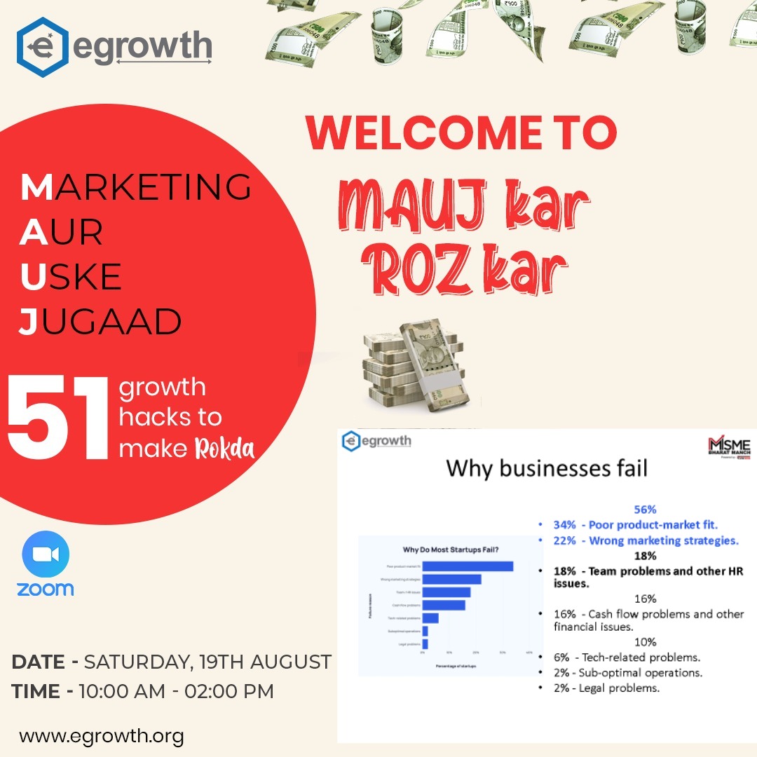 egrowthorg's tweet photo. 56% Businesses FAIL because marketing is not done right.

Aap business main MAUJ karna chahte hain ya khoj!!

Choice hai aapki!

5 days to Mauj kar Roz kar

  https://t.co/vrVf1FAauf https://t.co/uN07xt1dHz