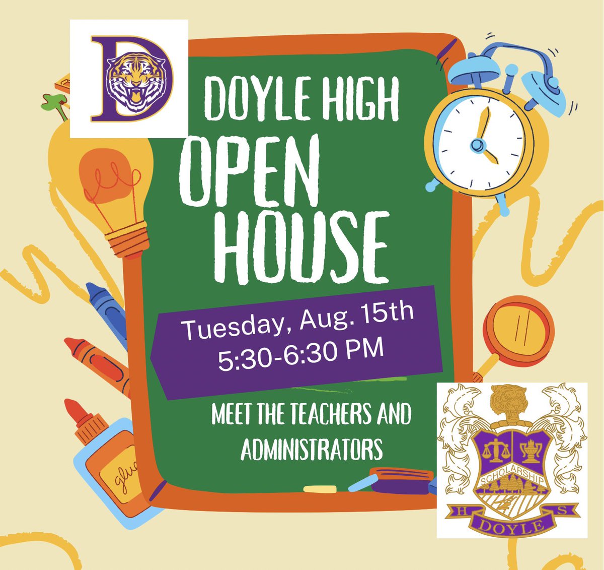 DoyleHighTigers's tweet photo. Join us at Open House on Tuesday, Aug. 15th, from 5:30-6:30. We will have a photo booth setup for you to use with friends and family! https://t.co/r5QchzTci0