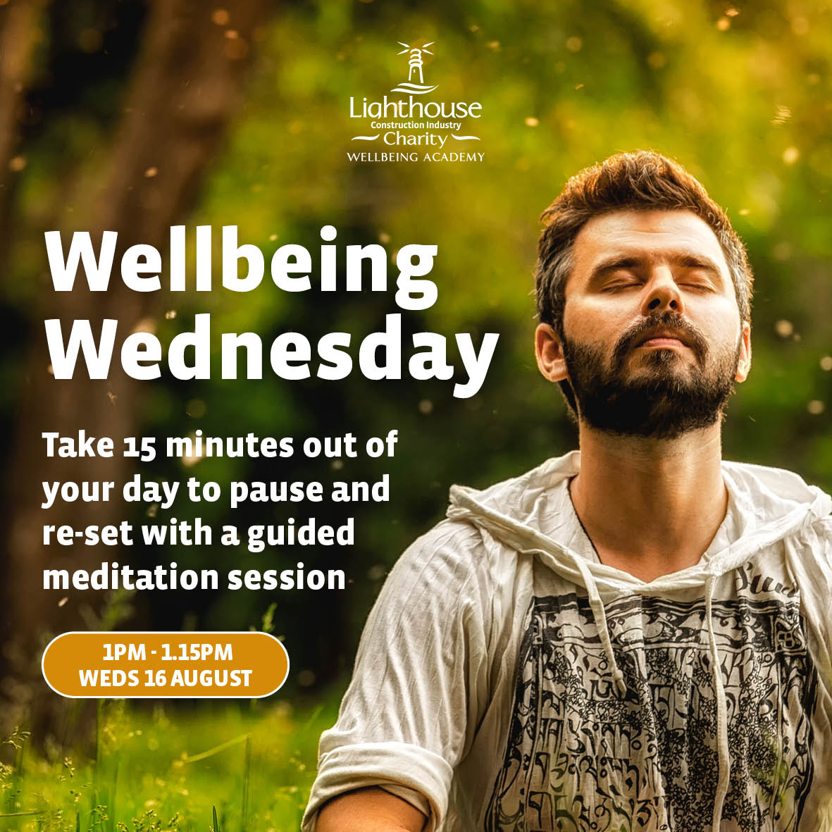 WeAreLHCharity's tweet photo. ⏰ WEDNESDAY 16th August 13.00-13.15

Wellbeing Wednesday - take 15 minutes out of your day to pause and re-set with a FREE guided meditation session. 

Click here to book👇
https://t.co/G0oMHYDCAR, https://t.co/30jirAbiYt