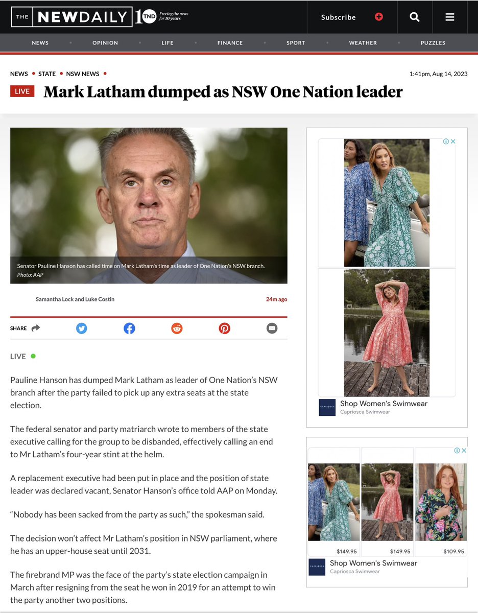 MFWitches's tweet photo. Question: Just how shitfucked do you have to be that even Pauline Hanson can’t bear you?

Answer: Mark Latham level of shitfucked. https://t.co/rwGFpmA3uM