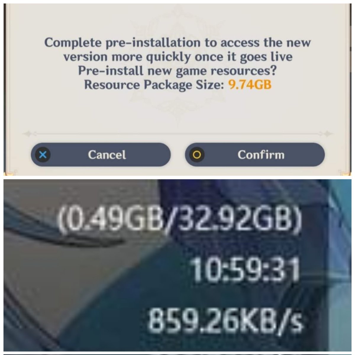 teyvattabloid's tweet photo. ✨ Pre installation is live ✨

10gb on mobile and 33gb on pc 

What's your update size ?

©️Chun hao yap

#Genshinlmpact #Genshin #GenshinMemes https://t.co/kysgD2jFDS