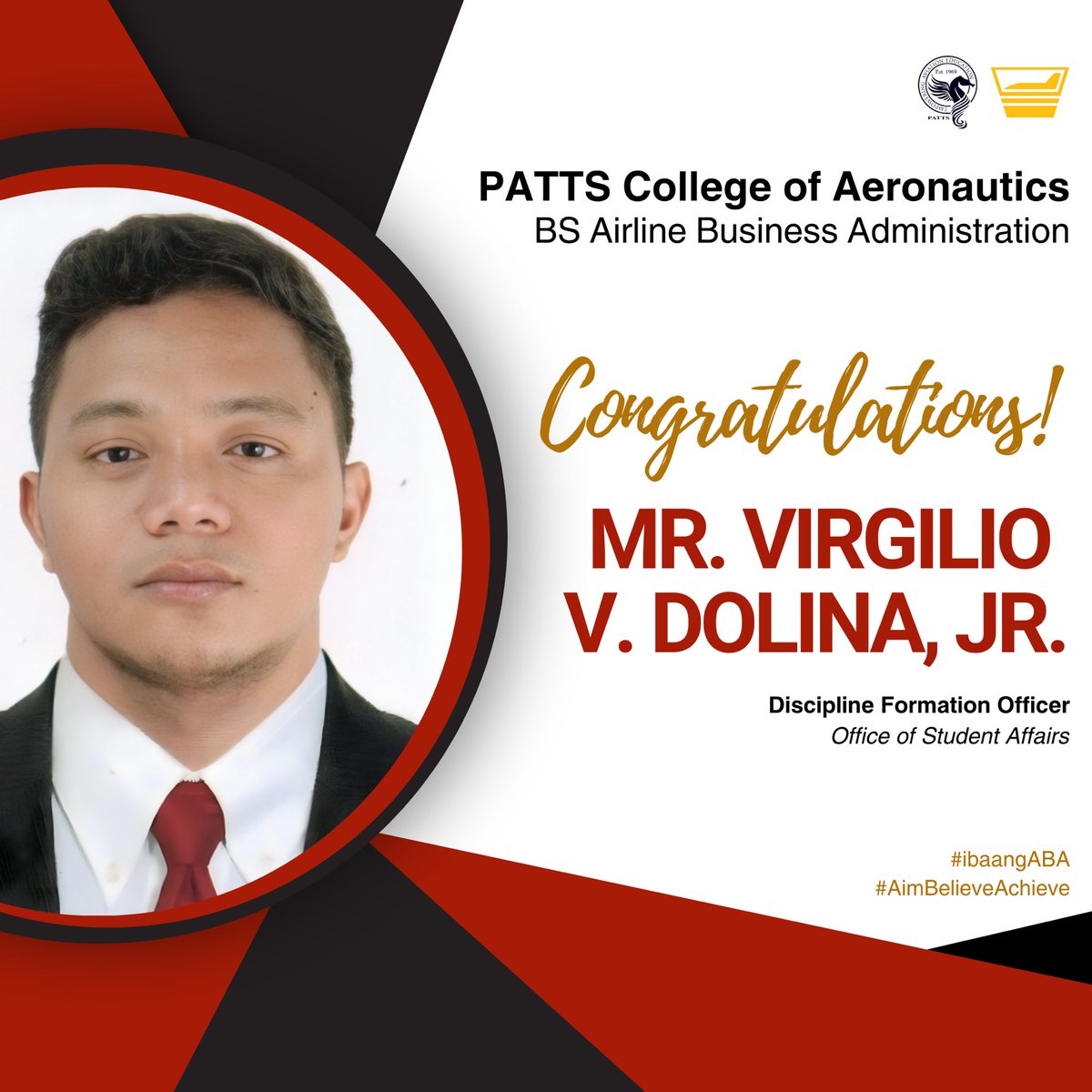 abasoc_'s tweet photo. Congratulations to Mr. Virgilio V. Dolina, Jr., BS ABA's instructor and ABASOC's adviser on their well-deserved appointment as Discipline Formation Officer for the Office of Student Affairs! https://t.co/Watt28ehHR