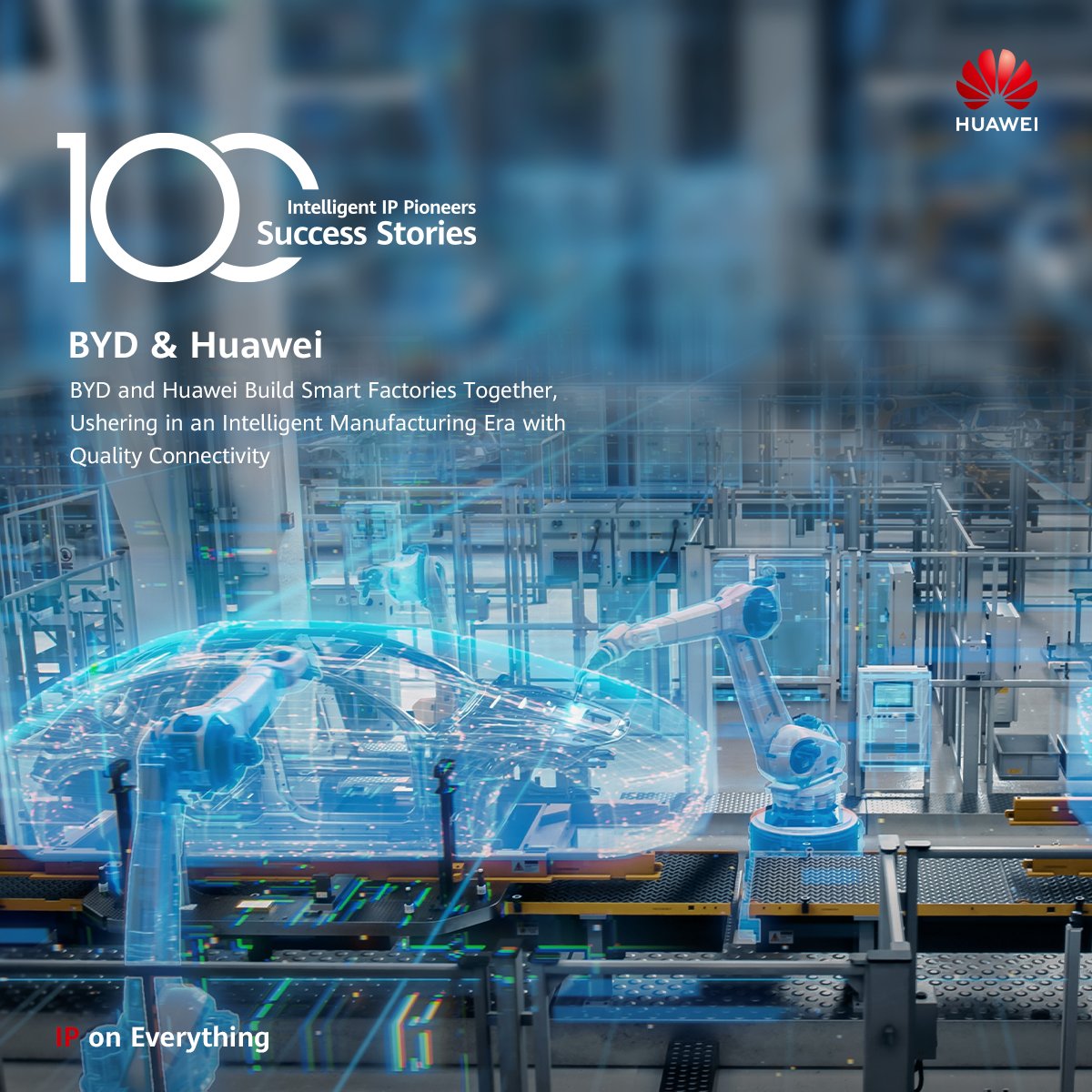 HuaweiNetworks's tweet photo. Elevating intelligent manufacturing with 10 Gbps #CloudCampus and #CloudFabric. See how #BYD leads the NEV market, utilizing #Huawei's technology for enhanced efficiency, competitiveness, and sustainable new energy vehicles. 👀https://t.co/0Zb1gcjnff #IPonEverything