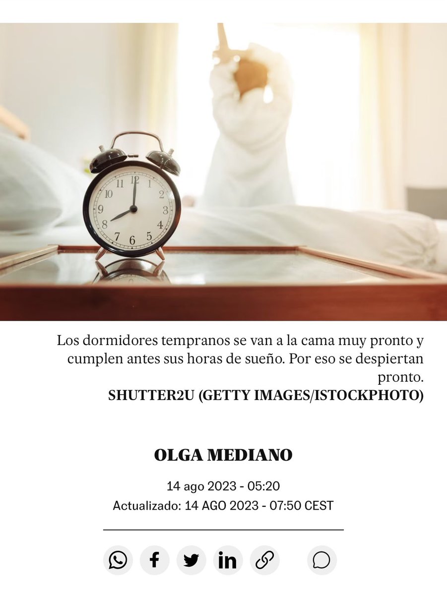 ¿Por qué nos despertamos justo antes de que suene el despertador? Los misterios de nuestro reloj biológico ⏰ Respondiendo en Salud y Bienestar de @el_pais con Victoria Toro @victtoro05 🔗 elpais.com/salud-y-bienes… @SanidadCLM #sueño