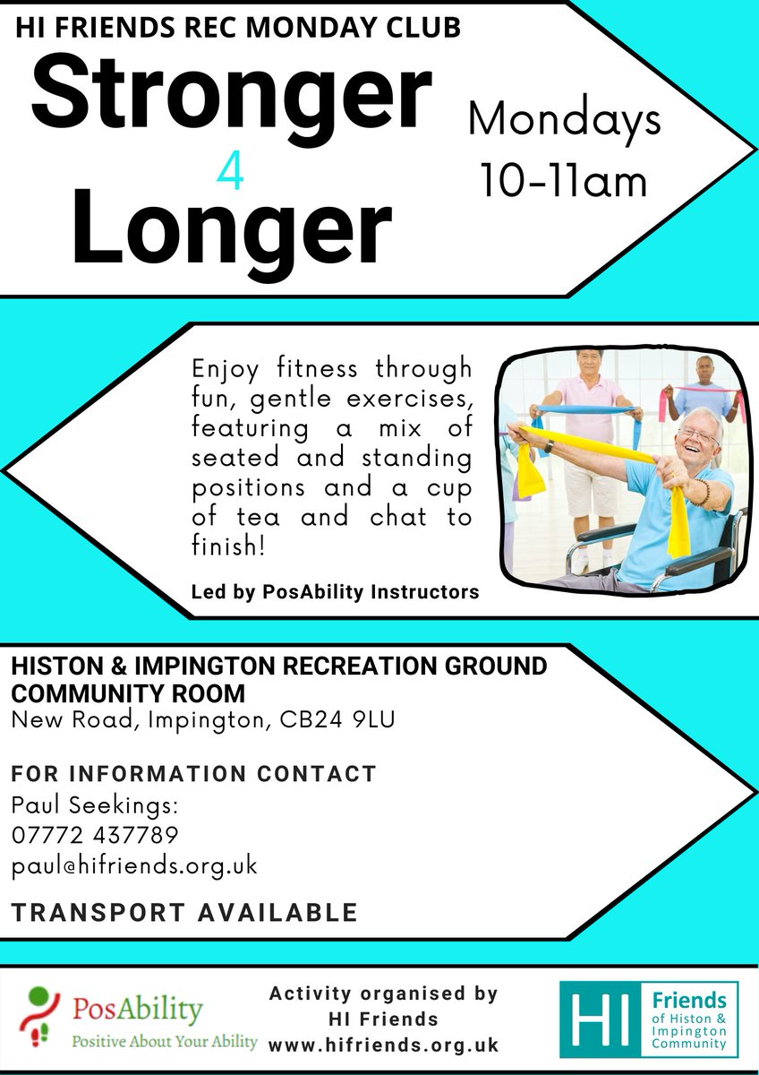 Mondays we're in Histon! First one is Stronger 4 Longer for active older adults