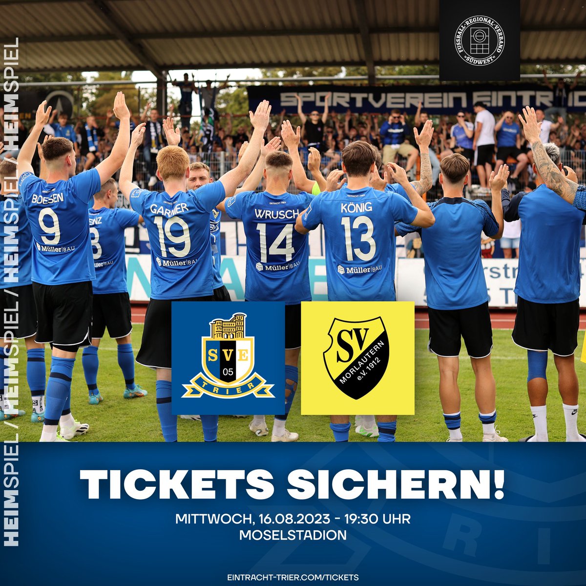 Jetzt Tickets für das Heimspiel am Mittwoch sichern! 🎟️

Sichert euch jetzt unter eintracht-trier.com/tickets/ Karten für das Spiel! 📲

🔵⚫️⚪️
#eintrachttrier
#portaaufderbrust 
#blauschwarzundweiß
#mirsenndaobei 

📸: Sebastian Schwarz
