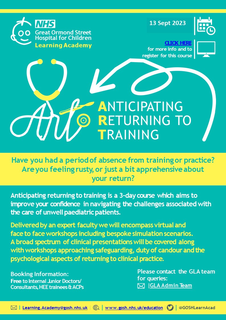 GOSH_PGME's tweet photo. ART - Anticipating Returning to Training
•Have you had a period of absence from training or practice?

•Are you feeling rusty, or just a bit apprehensive about your return?

https://t.co/fH7dF7QN0d

 #pgmetraining #pgmegosh #returntotraining #medicaleducation https://t.co/ii2YnZbXWu