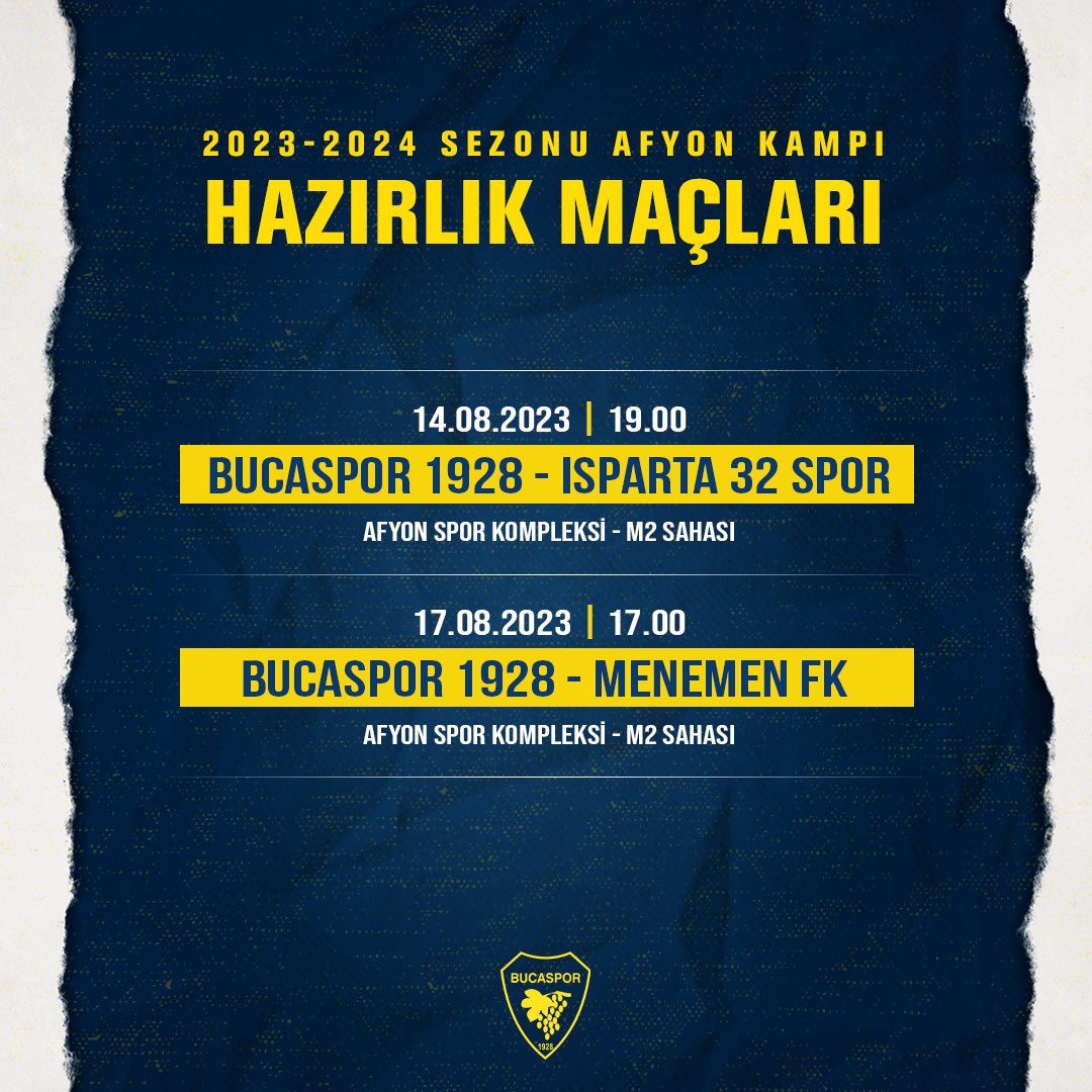 2023-2024 Sezonu Afyon Kampı Hazırlık Maç Programı