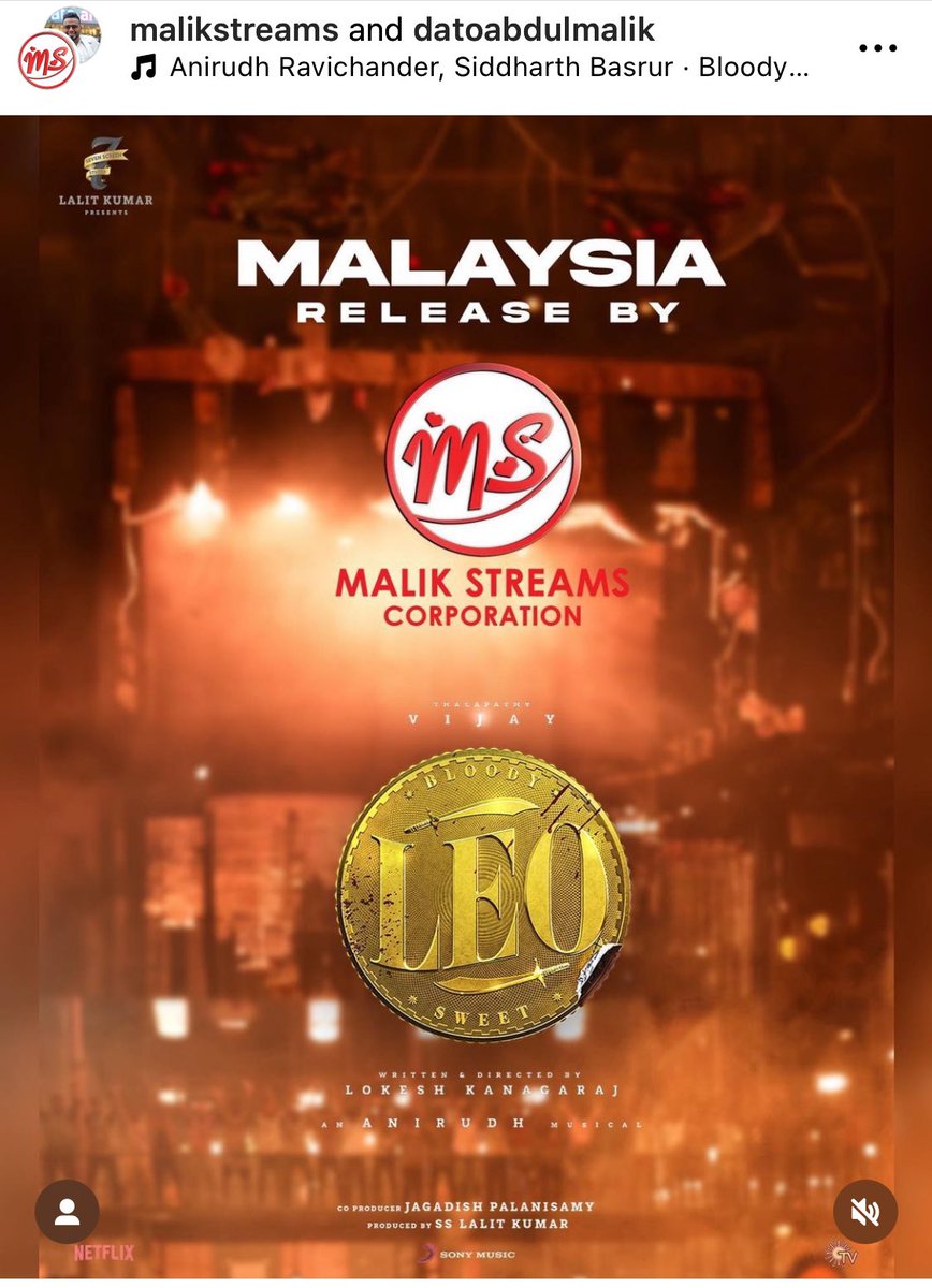 KWOverseas's tweet photo. #Leo will be released in Malaysia by @malikstreams 🔥🔥

Leo wil be their second association with #Thalapathy @actorvijay after #Theri 💥💥

Record Release guaranteed on Oct 19 !! 

@Dir_Lokesh @7screenstudio @PharsFilm 

#LeoFilm #LEOwithMalikStreams https://t.co/reNjiCvV7s