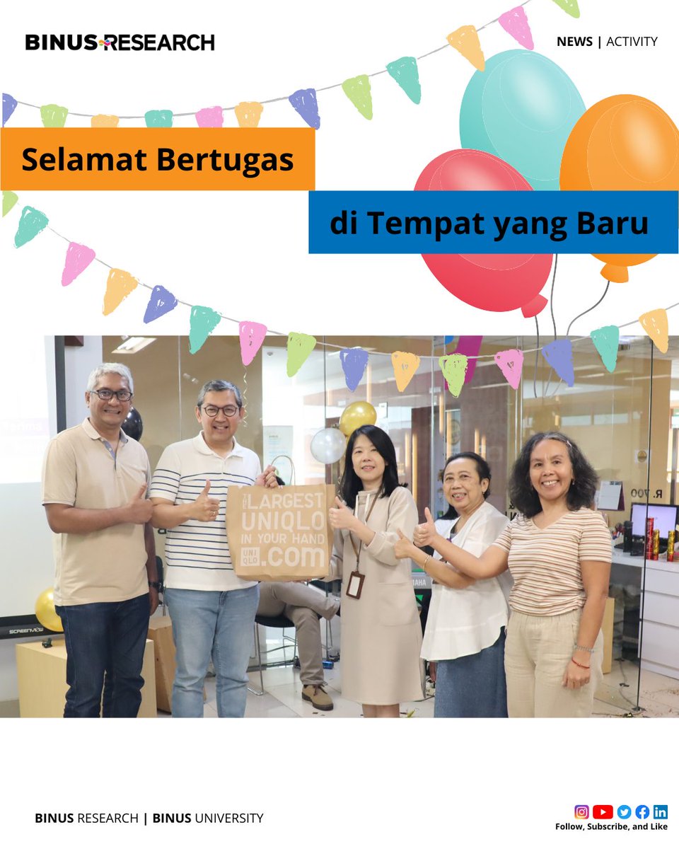 BinusResearch's tweet image. Selamat bertugas di tempat yang baru Prof. Tirta, kami selalu di hatimu

#binusresearch #BINUSUNIVERSITY #BINUSIAN #BINUSRESEARCH #fosteringandempowering