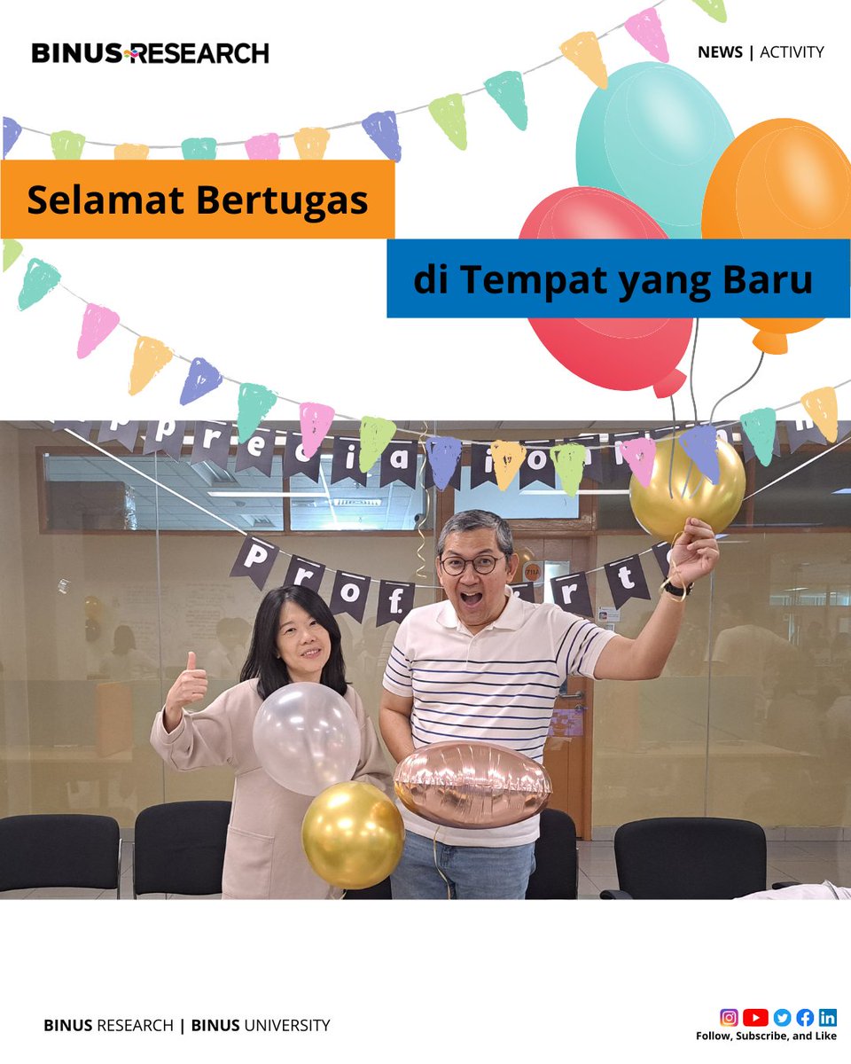 BinusResearch's tweet image. Selamat bertugas di tempat yang baru Prof. Tirta, kami selalu di hatimu

#binusresearch #BINUSUNIVERSITY #BINUSIAN #BINUSRESEARCH #fosteringandempowering