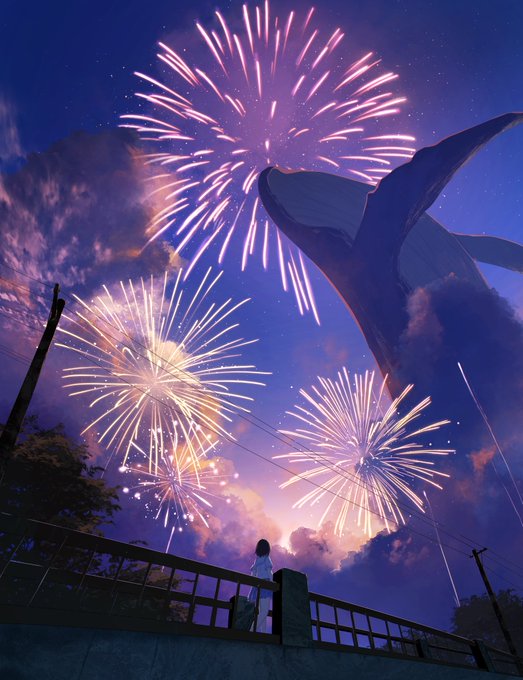 「aerial fireworks night sky」 illustration images(Latest)