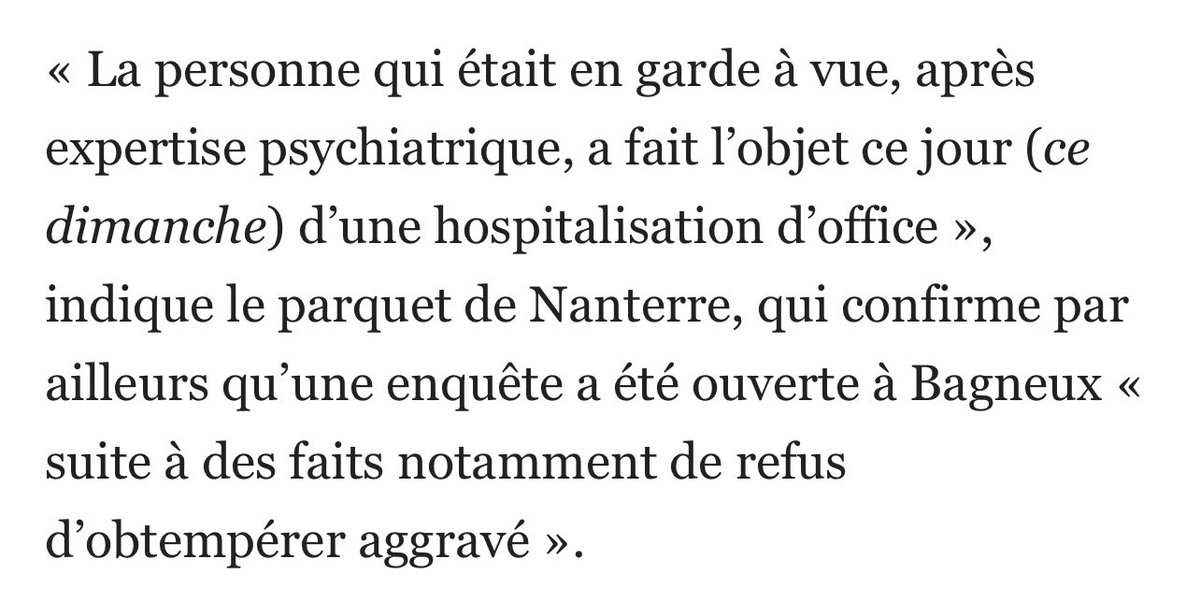 kamilabderrahmn's tweet photo. « Mon frère n’est pas en hôpital psychiatrique, il est sorti libre de garde à vue après avoir été percuté par un véhicule de police. On a essayé de déposer plainte contre les policiers dans 3 commissariats différents, aucun n’a accepté de prendre notre plainte. »

L’article du parisien a partagé de nombreuses fake news selon la famille du jeune percuté par le véhicule de la BAC de Bagneux. Voici leur témoignage ⤵️