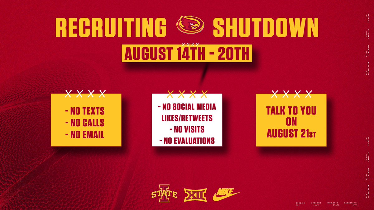 Mandatory NCAA recruiting shutdown starts today📵 We'll be back to connect with our future Cyclones on Aug. 21!