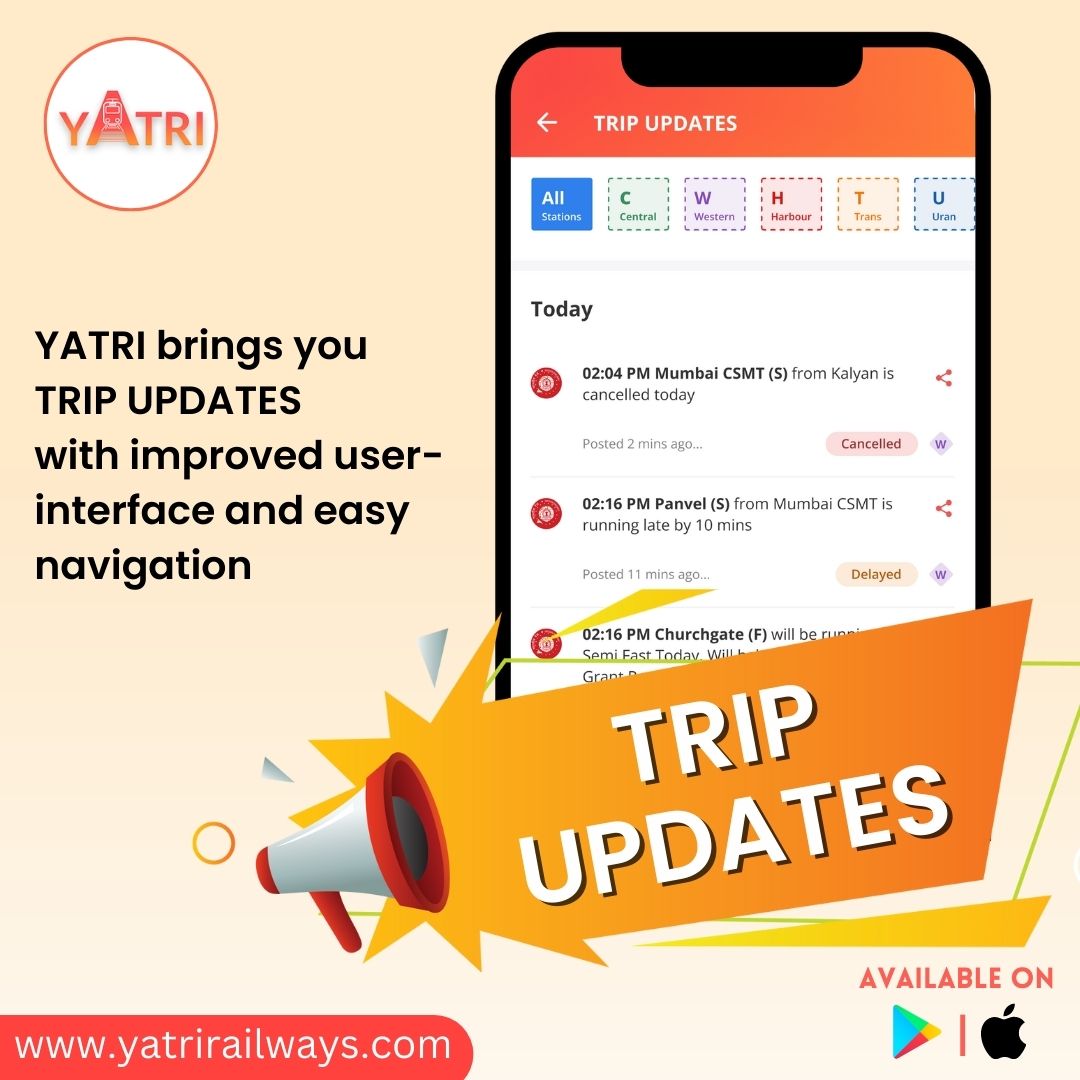 YatriRailways's tweet image. Yatri railways is making your commute easier with trip updates! See the latest information on your train's location, status, and delays right from your phone.
.
Download The App Now get.yatrirailways.com/RmH
.
#mumbailocal #trainupdates #yatriapp #livelocation #railways