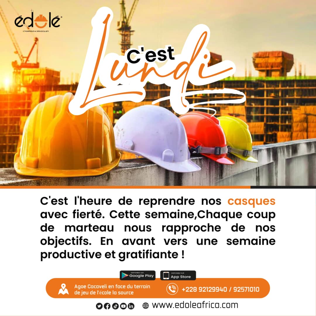 edoleafrica's tweet photo. [BONNE SEMAINE LA TEAM🧡]

En avant vers une semaine productive et gratifiante!!

Edole Africa le numérique au service du BTP 

#EdoleAfrica #LocationMateriel #bondebutdesemaine #tgtwittos #bonnejourneeatous #BTP #pourtous https://t.co/2QXKhQmvyb
