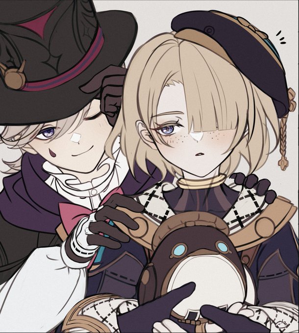最終的には一枚になるイラストの❀ 今日はリネ君とフレミネ君 #Lyney #Freminet