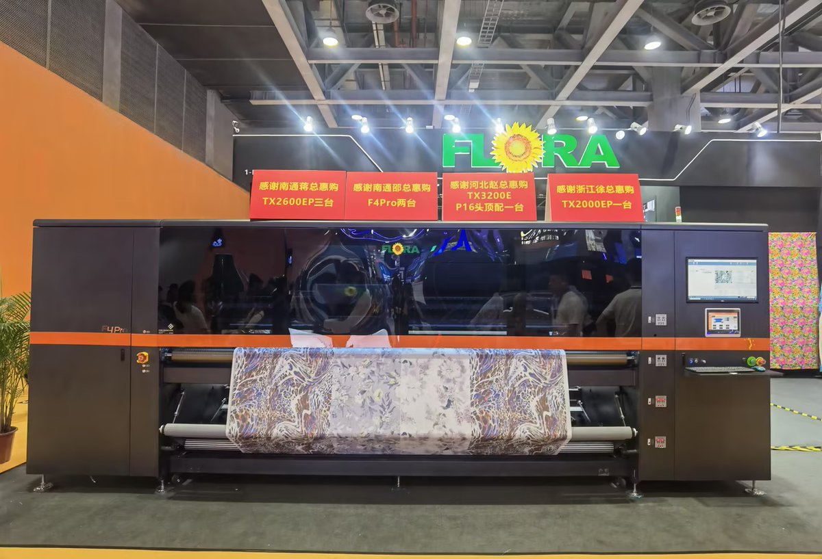Floraprinters's tweet photo. ๐Yesterday, at The 6th International Textile Supply Chain Industry Expo - #TSCI2023, FLORA unveiled the F4 Pro: a 24-Printhead Industrial Wide-Format Dye-Sublimation Digital Textile Printing Machine.
#textile #textileprint #textileprintingmachine #sublimationprinter https://t.co/tQ3AyXUsv3