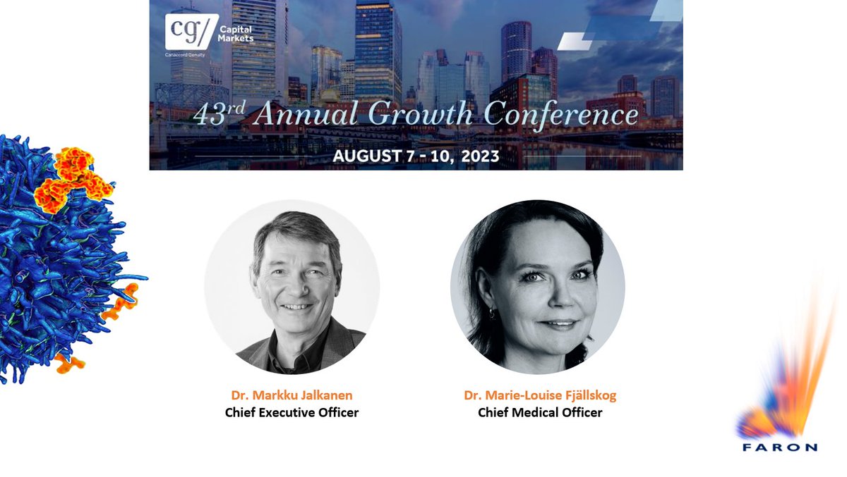 FaronPharm's tweet photo. #ICYMI
Last week our CEO, Dr. Markku Jalkanen and CMO, Dr. Marie-Louise Fjällskog, presented at the 43rd Annual @CG_Driven Growth Conference.
https://t.co/0PnaIfmy7b

#CGDriven #GC2023 #DrivenByYourSuccess #Faron #biotech https://t.co/rqDA434D3H