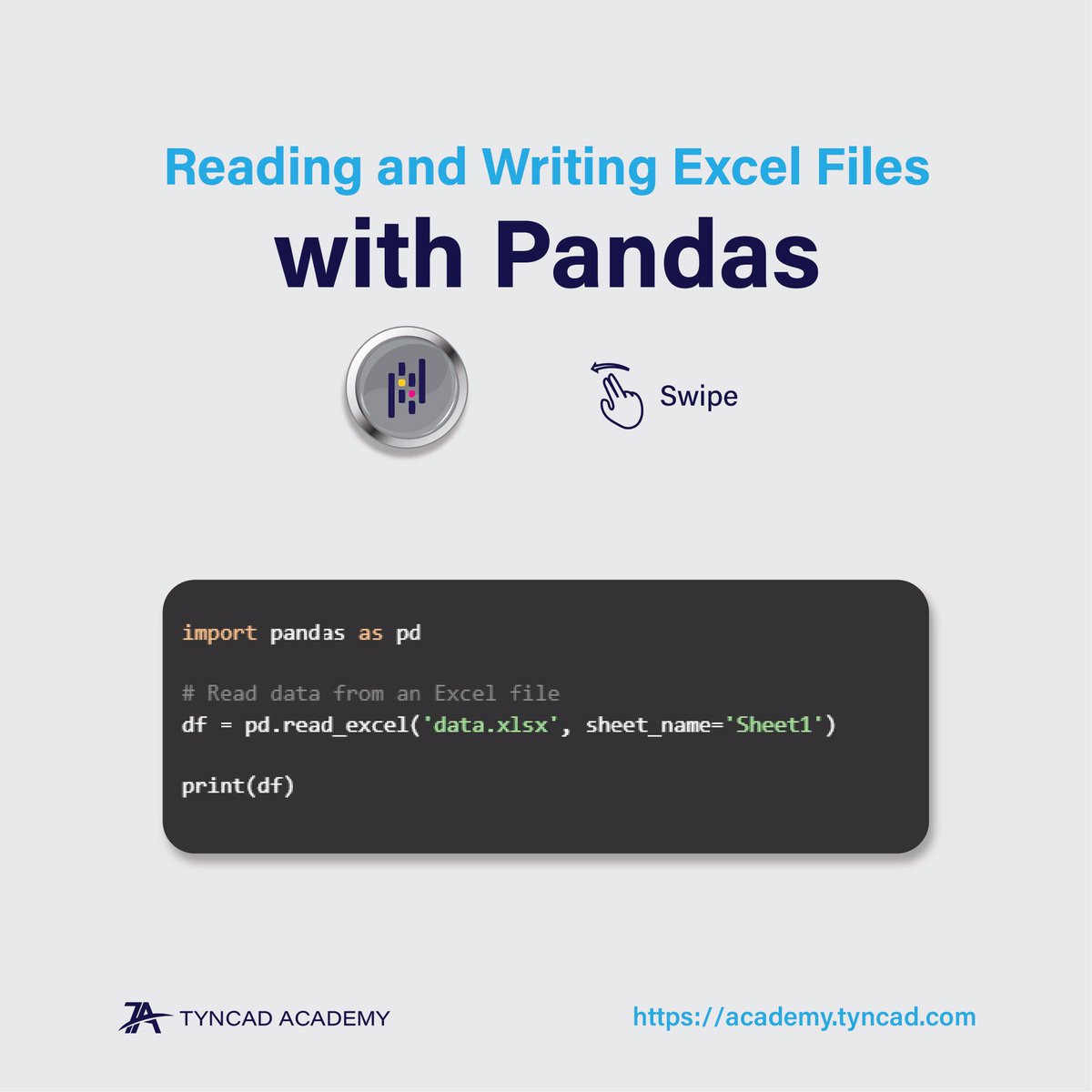 tyncad's tweet photo. READING AND WRITING EXCEL FILES WITH PANDAS 💻🧠📝
Follow @tyncad @tyncadacademy
#pythonprogramming #python3 #pythonprojects #code #datamining #sql #automation #science #cloud #softwareenginee #pandas #excelfiles #EXCEL #files #programming https://t.co/xZ2t8awk7h