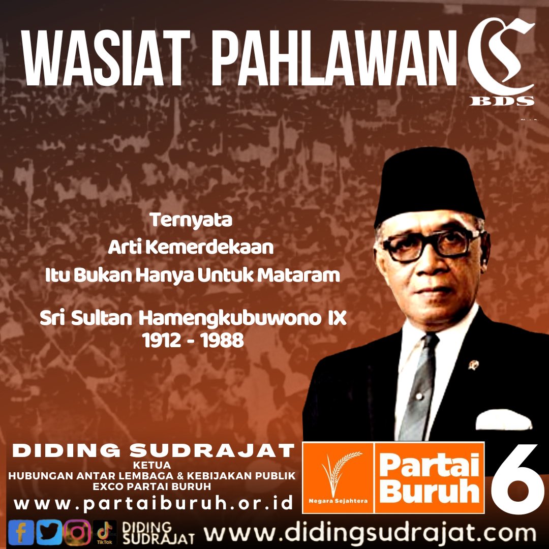 SUDRAJATDIDING's tweet photo. Wasiat Pahlawan Untuk Generasi Republik
“Ternyata arti kemerdekaan itu bukan hanya untuk Mataram"
Sri Sultan Hamengkubuwono IX
1912 - 1988 https://t.co/JFW7nDqNuc