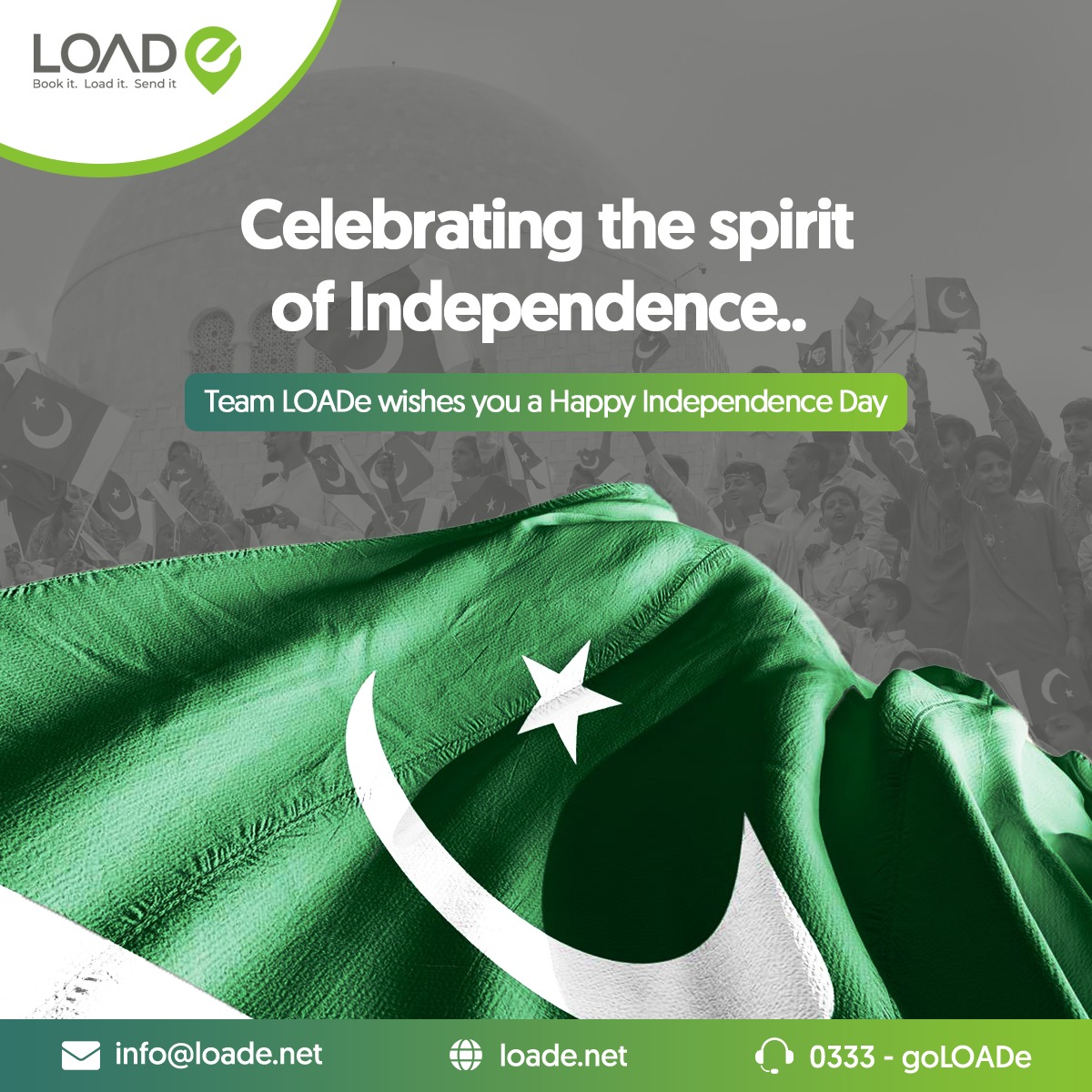 loadeofficial's tweet photo. Team LOADe wishes you a very Happy Independence Day.
#LOADe #HappyIndependenceDay #Freedom #PakistanZindabad #BookItLoadItSendIt https://t.co/c1NQ7oTEcW