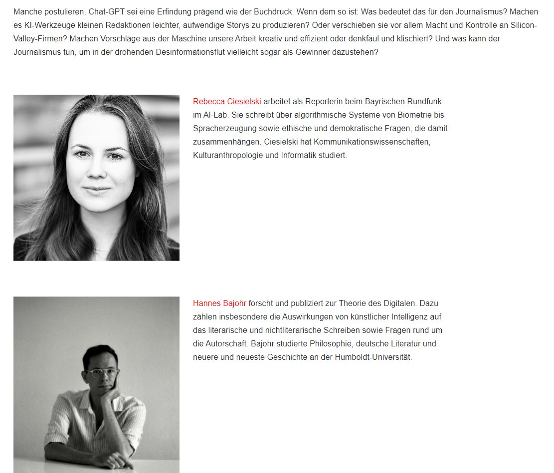 Ruth Fulterer (@ruth_fulterer) on Twitter photo Wie verändert KI den Journalismus? Am <a href="/reporterforumCH/">Reporter:innen-Forum CH</a> finden wir es raus mit @hannesbajohr (Uni Basel) und <a href="/r_ciesielski/">Rebecca Ciesielski</a>, <a href="/BR_Presse/">BR - Bayerischer Rundfunk</a> - und üben die sinnvolle Nutzung bei einem Hands-On-Workshop mit <a href="/PatrickBernau/">Patrick Bernau</a>, FAS --> Merkt euch hier vor: reporter-forum.ch/reporterinnen-… Wie verändert KI den Journalismus? Am <a href="/reporterforumCH/">Reporter:innen-Forum CH</a> finden wir es raus mit @hannesbajohr (Uni Basel) und <a href="/r_ciesielski/">Rebecca Ciesielski</a>, <a href="/BR_Presse/">BR - Bayerischer Rundfunk</a> - und üben die sinnvolle Nutzung bei einem Hands-On-Workshop mit <a href="/PatrickBernau/">Patrick Bernau</a>, FAS --> Merkt euch hier vor: reporter-forum.ch/reporterinnen-…