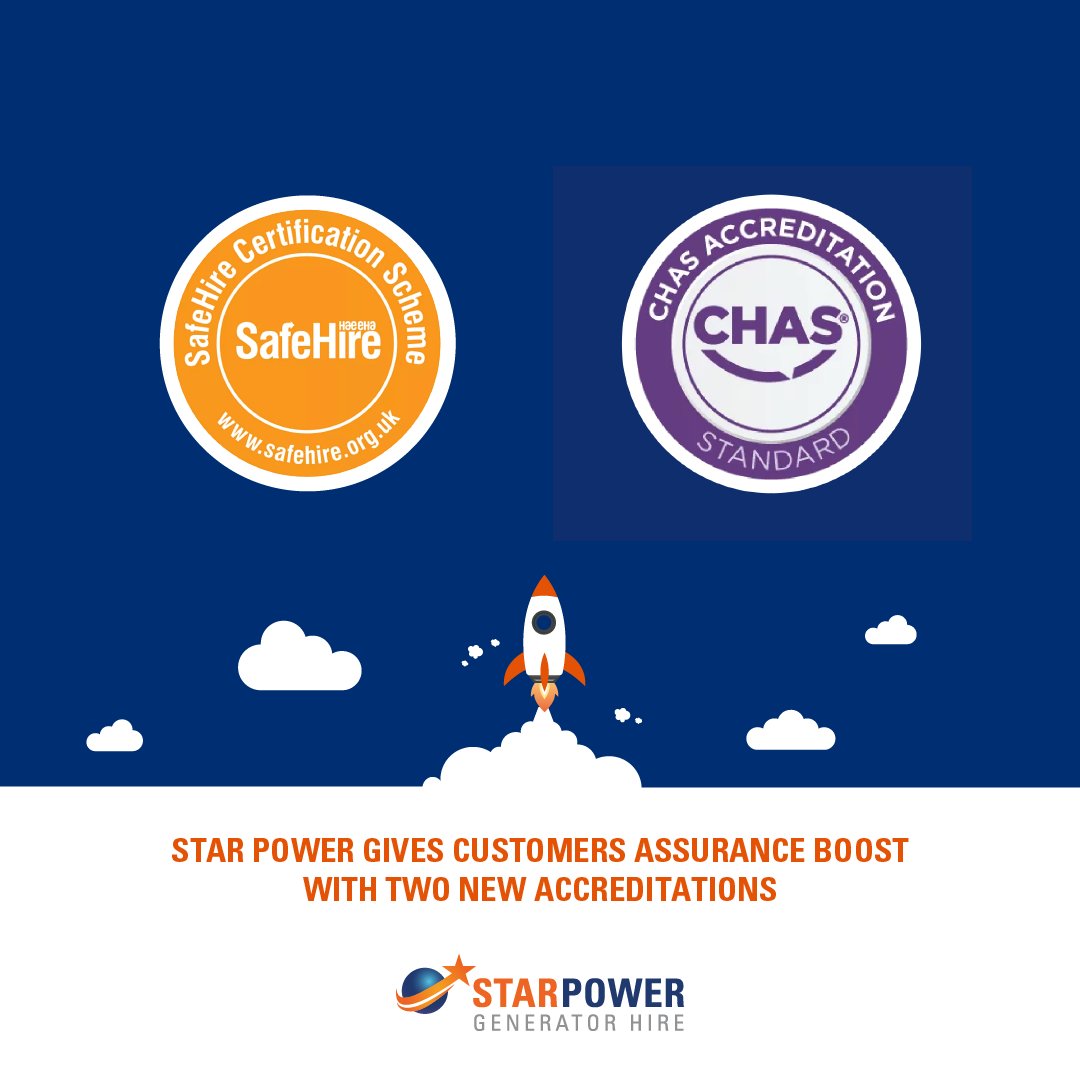Star Power has achieved two important accreditations that help assure customers of its commitment to a high quality service.

Safehire Certification by the Hire Association of Europe (HAE).Star Power has also passed its CHAS accreditation.

ow.ly/MxY350Pysvo