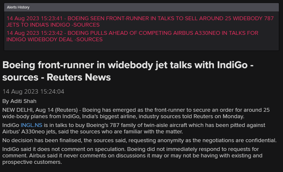 aditishahsays's tweet photo. #OnReuters Boeing is in the lead to secure a widebody plane deal from India's IndiGo, potentially pipping rival Airbus if it wins the order. The talks are for 25 787 family jets pitted against Airbus' A330 neos. Our scoop below! @IndiGo6E @Boeing @Airbus #avgeek https://t.co/dLSRn1ssJJ