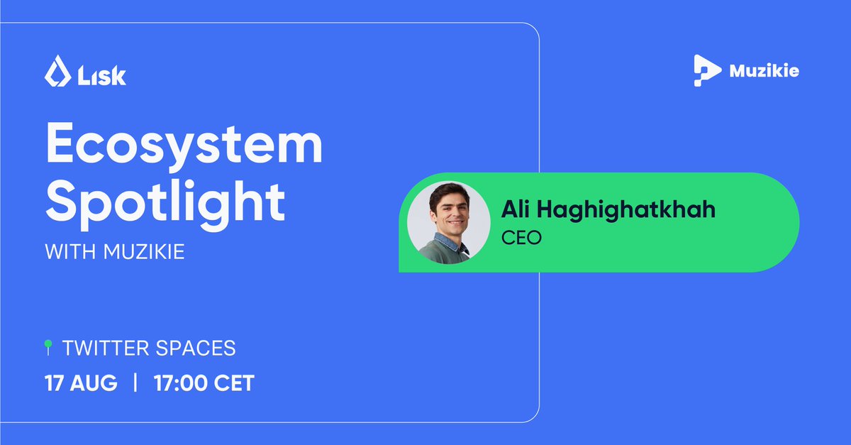 Lisk #Community Call 📢

🏗️ Join us this Thursday to meet Ali Haghighatkhah, Founder &amp; CEO of <a href="/MuzikieHQ/">Muzikie</a>, and learn more about developing a #decentralized music streaming platform.

 ⏰ August 17 | 17:00 CET
 ⬇️ Set a reminder:

x.com/i/spaces/1MYGN…

#web3community <a href="/rey_raa/">Reyraa</a>