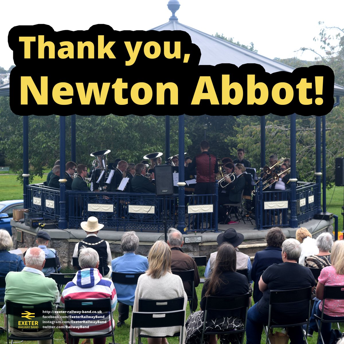 We're still getting over how much we enjoyed our concert yesterday in Courtenay Park! Thank you very much to @NewtonAbbotCoun for inviting us, and especially to the mayor, Cllr. David Corney-Walker. More photos on Facebook and Instagram. [@newtonabbottown, @NewtonAbbotCofC]