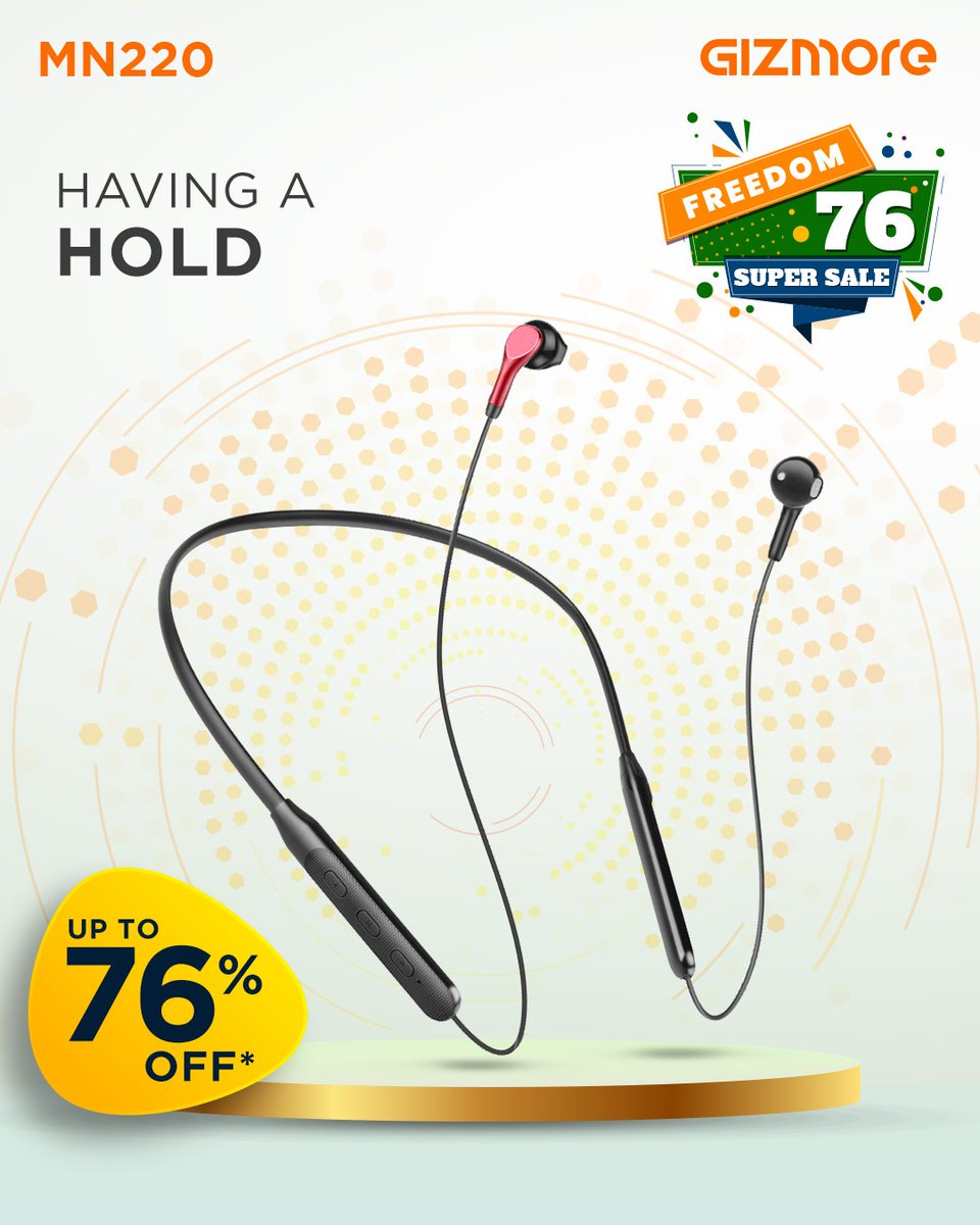 gizmoreindia's tweet photo. Grab the chance with Freedom 76 Super Sale.
Up to 76% off* on neckbands.
Caught you.
T&C applied.
#ProudlyIndian
#Freedom76
#gizmore #gizmoremn220 #buyitnow #independencedaysale #offerison #bluetoothheadphones #musiclovers #audio #salesalesale #gizmorewirelessneckband https://t.co/JjCEqUxeqk