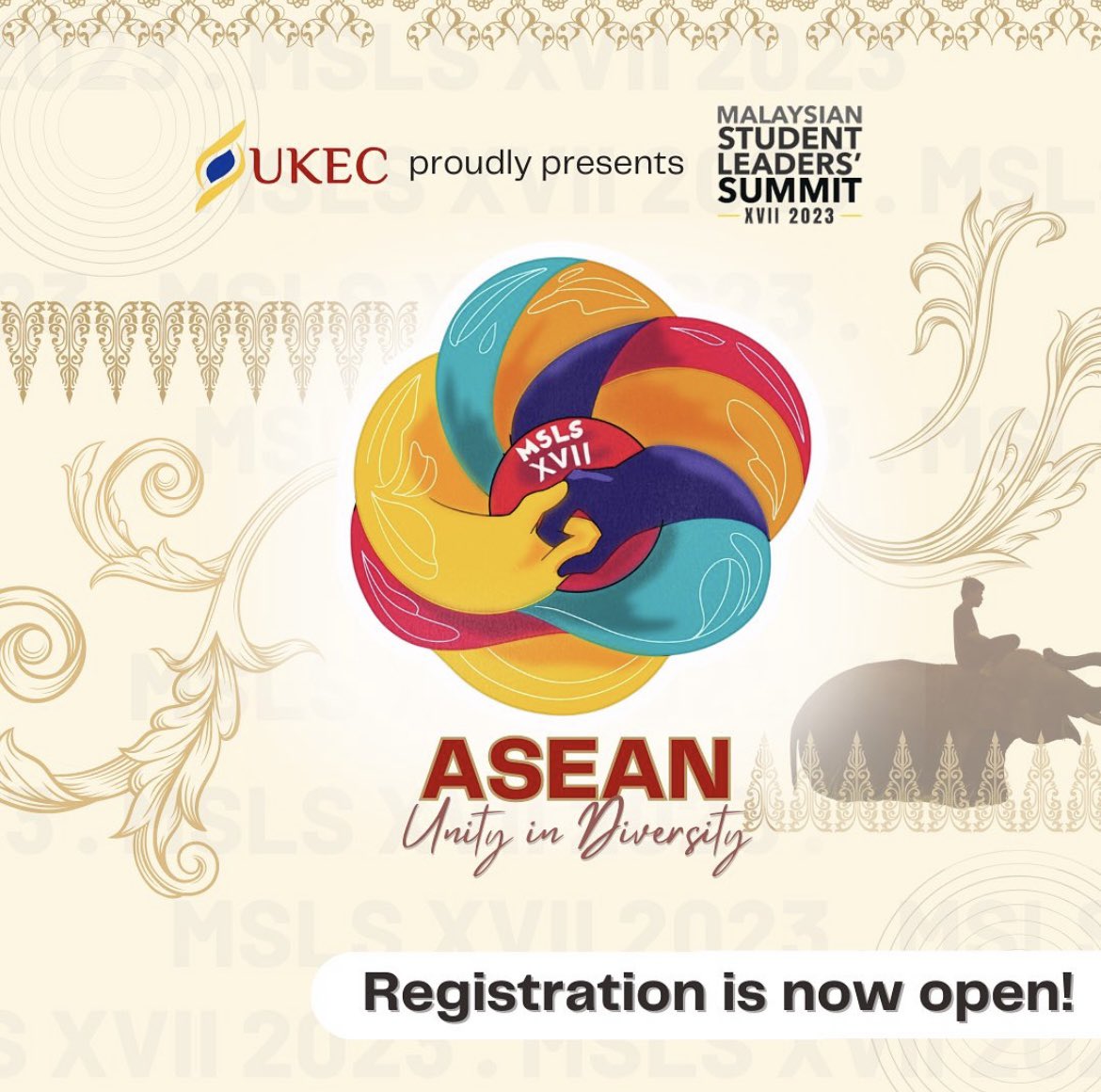UKEC's tweet photo. That’s right, the 17th edition of Malaysian Student Leaders’ Summit is back! Happening on the 19th of August 2023 at the InterContinental Hotel Kuala Lumpur, this year’s MSLS is venturing the theme of “ASEAN: Unity in Diversity”. Register through the QR code now 👇 https://t.co/w28jHxJMZD