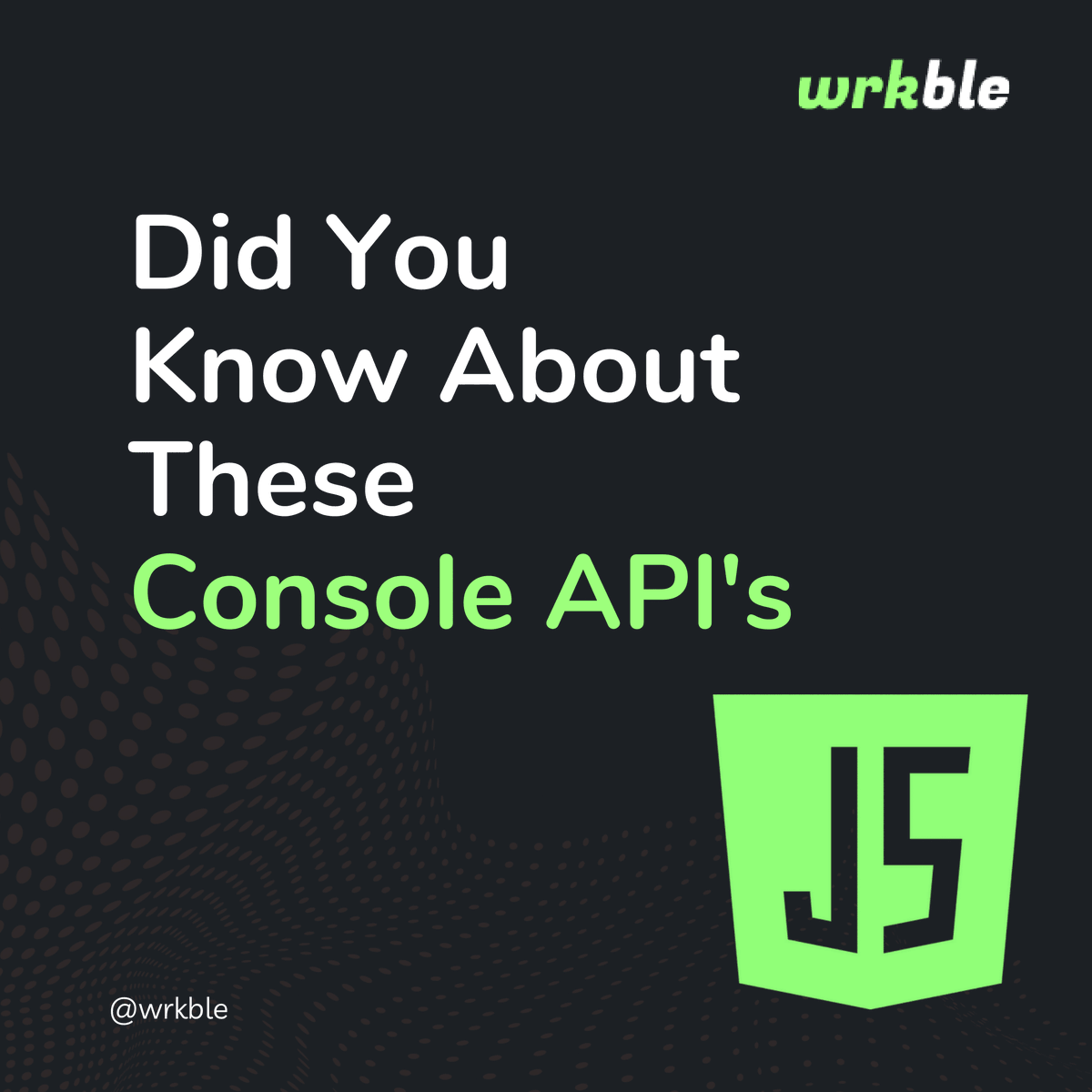 wrkble's tweet photo. Unlock the power of console API in JavaScript! 🚀
#wrkble #wearedevs #DevRel #wearedevelopers #100daysofcode #developers #programming #coding #developer #softwaredevelopment
#javascript #js #consoleapi #jsapi #console @ConsoleAPI @JavaScript 

(Thread)🧵... https://t.co/rv49Qq8fEo