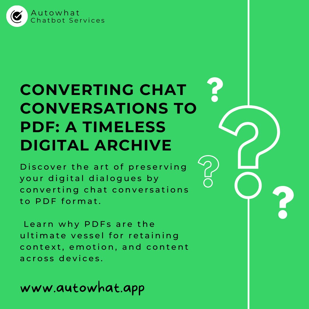 autowhatX's tweet image. Converting Chat Conversations to PDF: A Timeless Digital Archive
wix.to/BTlPgMg
#newblogpost #whatsappbot #chatwithpdf #pdfconversation #ai