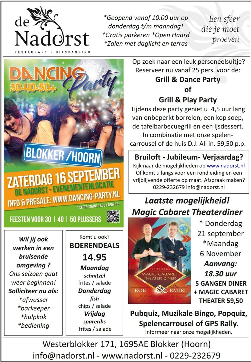 De vakantie vliegt voorbij, vanaf donderdag 17 augustus is ons restaurant en terras geopend en zijn wij gewoon weer bereikbaar via de weg en natuurlijk digitaal. Zin om te helpen? Wij zijn nog op zoek naar verschillende medewerkers voor in het weekeinde.