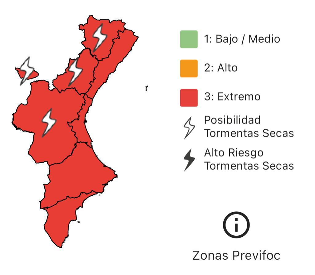 GVA112's tweet photo. ⚠️El nivel de preemergencia por riesgo de incendio forestal para hoy 14/08 es:

🔴Extremo en toda la Comunitat Valenciana.

🚫🔥 Recuerda: con nivel extremo 3⃣ esta prohibido hacer cualquier tipo de fuego.

📢Si ves humo o fuego, llama al 112.
#StopAlFoc https://t.co/Sqz4m7XCOo