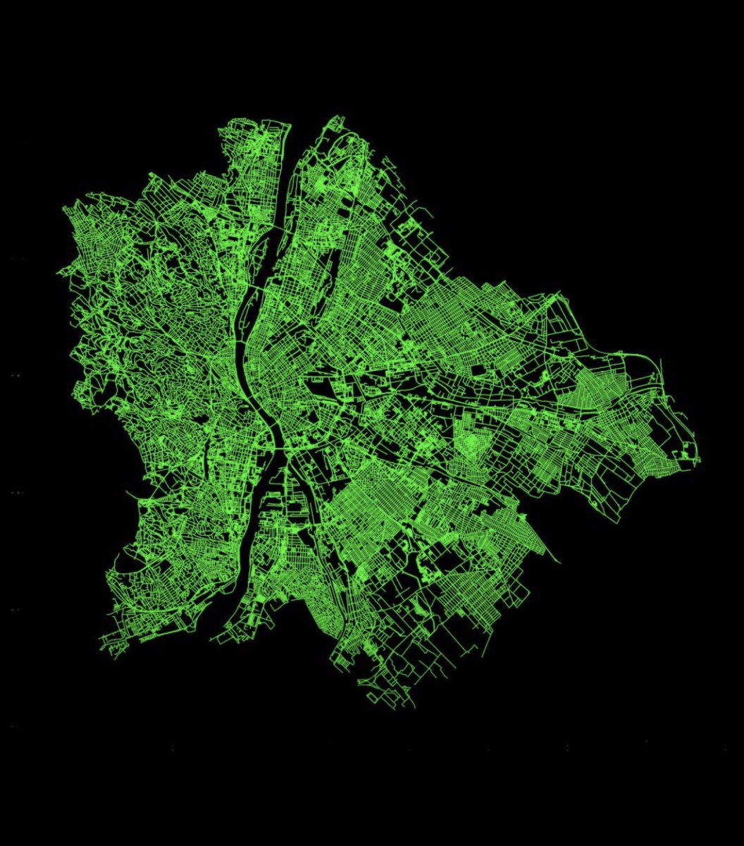 urban networks The road network of Budapest using a few lines of Python and the packages #osmnx #geopandas, and #matplotlib. Simple and beautiful.
By milan_janosov 
#gischat 

#datascience #datavisualization #gis #geospatialdata #spatialdata #map #networkscience