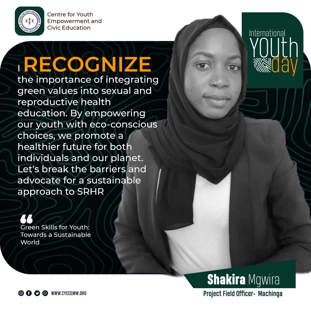 CYECE_Malawi's tweet photo. I recognize the importance of integrating green values into SRH education. By empowering our youth with eco-conscious choices, we promote a healthier future for both individuals & our planet. Let's break the barriers & advocate for a sustainable approach to SRHR. 🌍#GreenValues https://t.co/Rgvh3mvXRJ