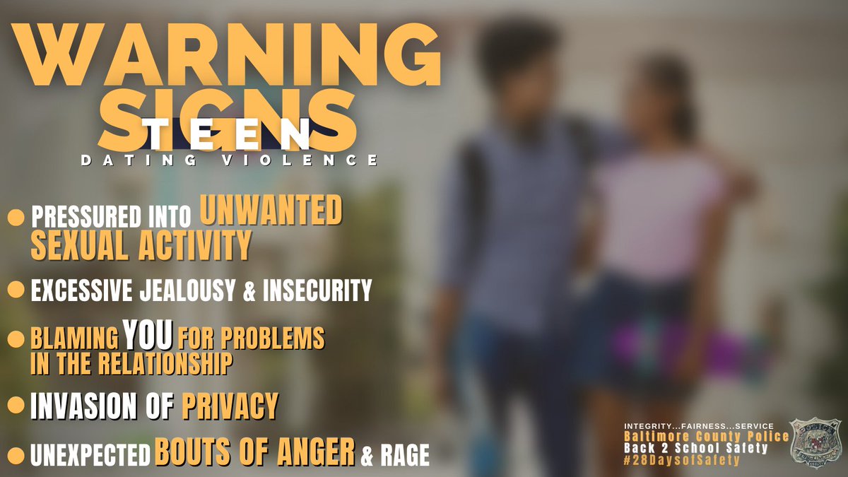 BaltCoPolice's tweet photo. #Today, our #28DaysofSafety #backtoschool 🏫campaign focuses on high school 👫🏼relationships. This school year, start on the right foot by noting the warning signs &amp; checking out helpful resources such as @loveisrespect. You deserve it! 💙👨🏾‍❤️‍👨🏾#BCoPD https://t.co/2t3Ipvo1av
